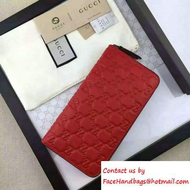 Gucci Signature Leather Zip Around Wallet 410102 Red 2016