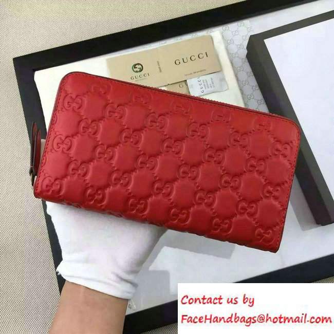 Gucci Signature Leather Zip Around Wallet 410102 Red 2016 - Click Image to Close