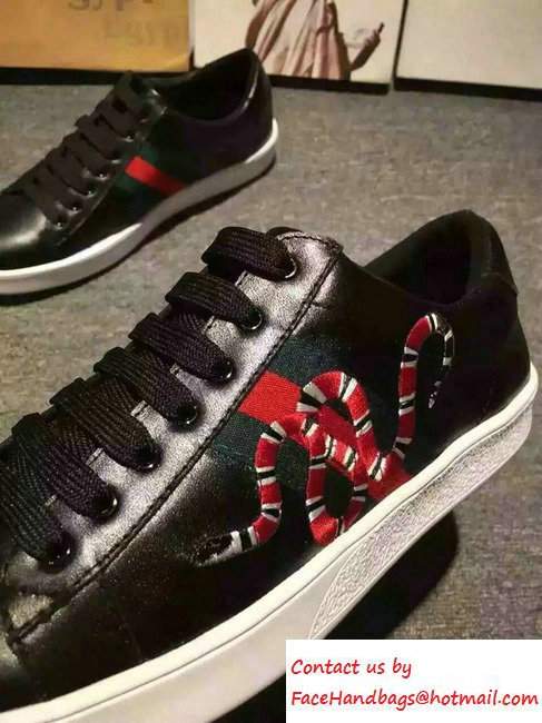 Gucci Snake Leather Low-Top Men's Sneakers Black With Web 2016