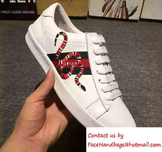 Gucci Snake Leather Low-Top Men's Sneakers White With Web 2016 - Click Image to Close