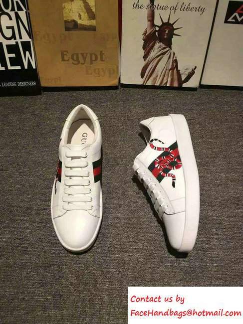 Gucci Snake Leather Low-Top Men's Sneakers White With Web 2016