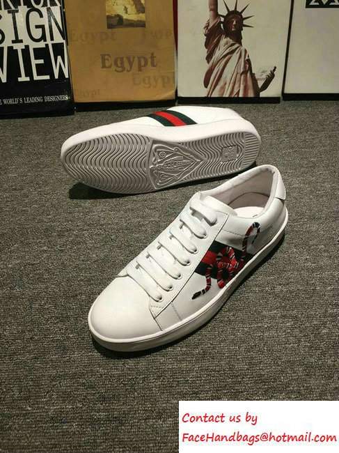 Gucci Snake Leather Low-Top Men's Sneakers White With Web 2016 - Click Image to Close