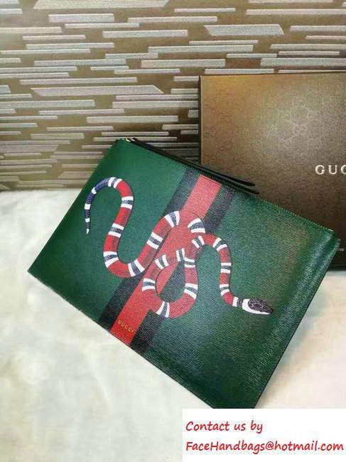 Gucci Snake Leather Zip Pouch Clutch Bag 424908 Green 2016