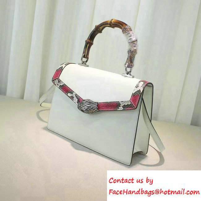 Gucci Snake Pattern Leather Bamboo Top Handle Bag 443682 White 2016