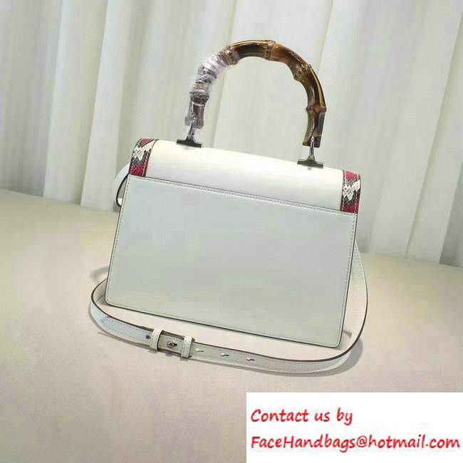 Gucci Snake Pattern Leather Bamboo Top Handle Bag 443682 White 2016 - Click Image to Close