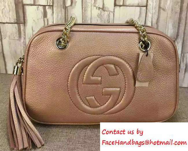 Gucci Soho Leather Shoulder Small Bag With Double Chain Straps 308983 Pink Gold