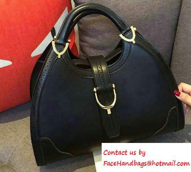 Gucci Stirrup Leather Top Handle Medium Bag 277514 Black