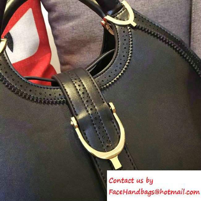 Gucci Stirrup Leather Top Handle Medium Bag 277514 Black - Click Image to Close