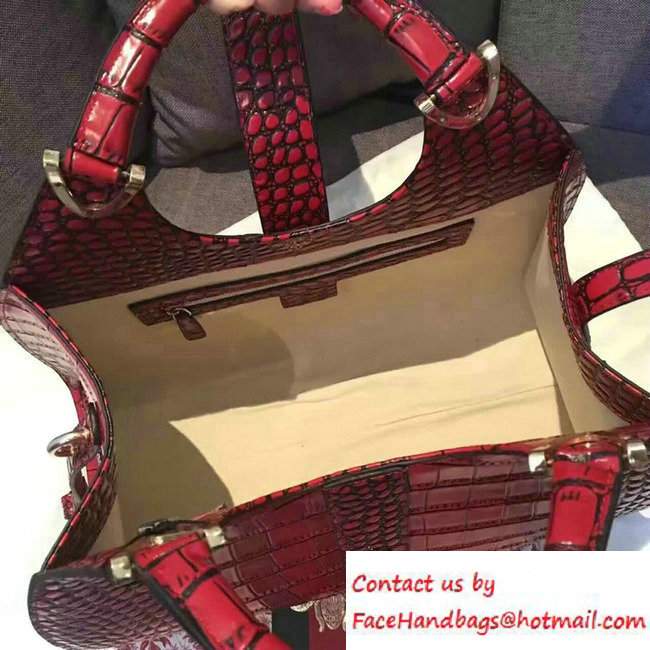 Gucci Stirrup Leather Top Handle Medium Bag 277514 Croco Pattern Date Red - Click Image to Close