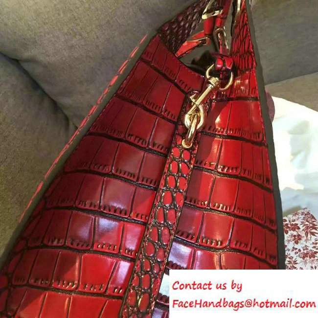 Gucci Stirrup Leather Top Handle Medium Bag 277514 Croco Pattern Date Red - Click Image to Close