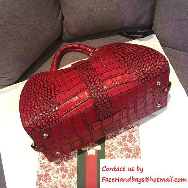 Gucci Stirrup Leather Top Handle Medium Bag 277514 Croco Pattern Date Red