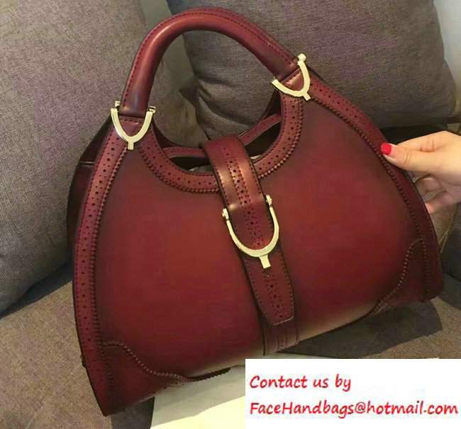 Gucci Stirrup Leather Top Handle Medium Bag 277514 Date Red