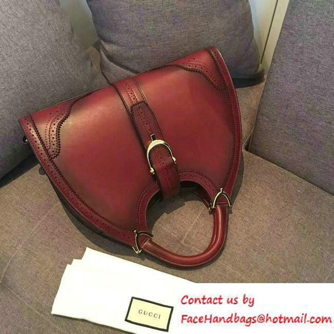 Gucci Stirrup Leather Top Handle Medium Bag 277514 Date Red - Click Image to Close