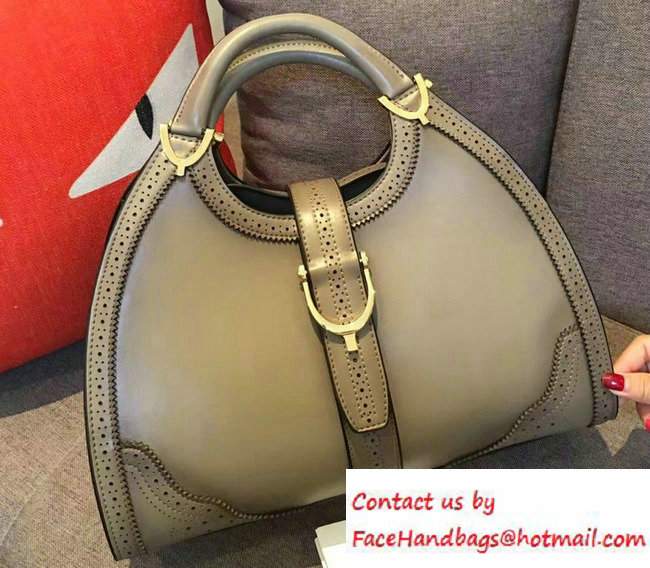 Gucci Stirrup Leather Top Handle Medium Bag 277514 Gray