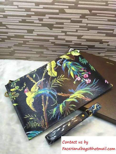 Gucci Tropical Print Leather Zip Pouch Clutch Bag 431270 Black 2016