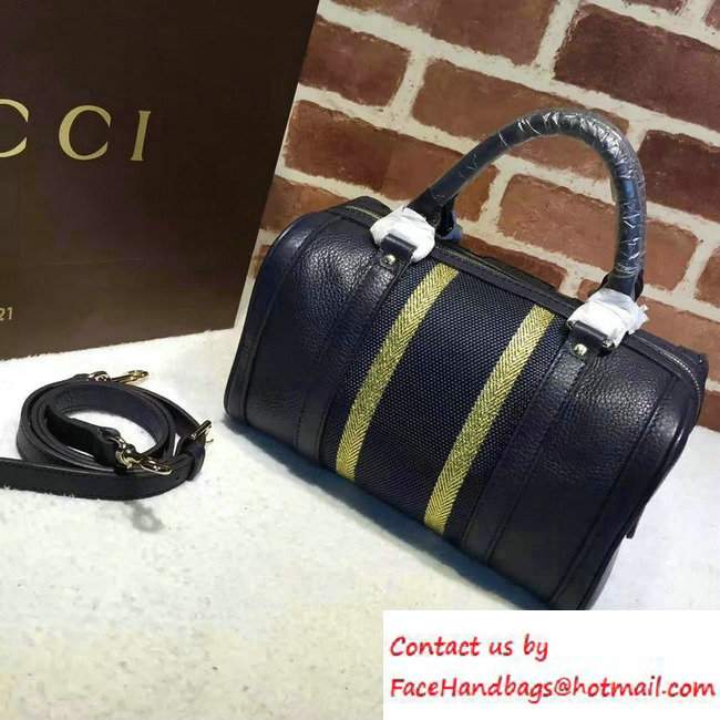 Gucci Vintage Web Leather Boston Small Bag 269876 Dark Blue
