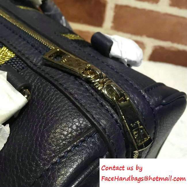 Gucci Vintage Web Leather Boston Small Bag 269876 Dark Blue