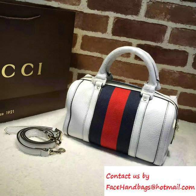 Gucci Vintage Web Leather Boston Small Bag 269876 White
