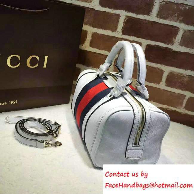 Gucci Vintage Web Leather Boston Small Bag 269876 White