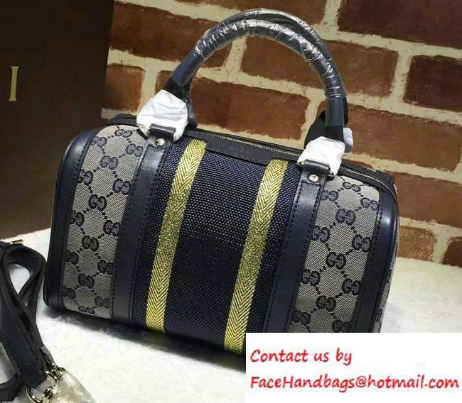 Gucci Vintage Web Original GG Boston Small Bag 269876 Dark Blue/Gold