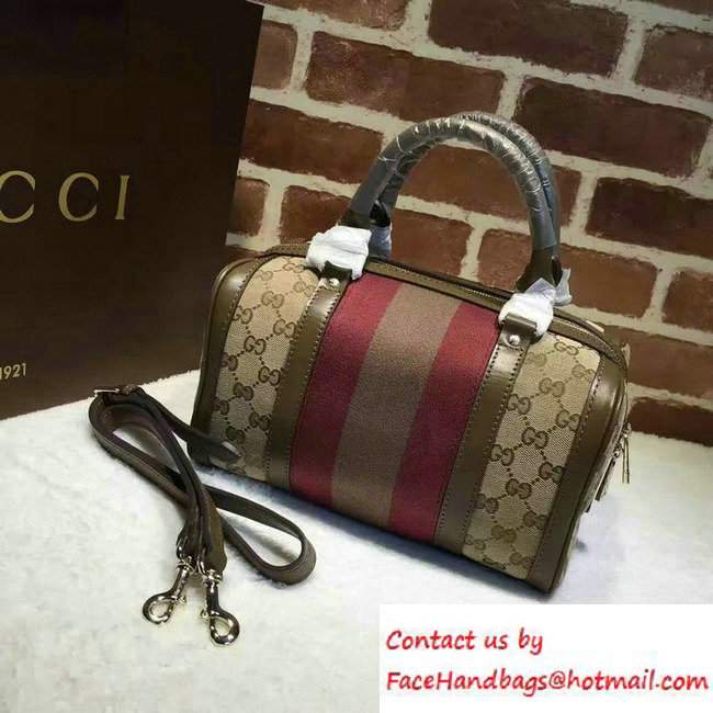 Gucci Vintage Web Original GG Boston Small Bag 269876 Khaki/Burgundy
