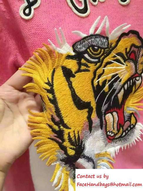 Gucci Wool Embroidered Tiger Top Sweaters Pink 2016 - Click Image to Close
