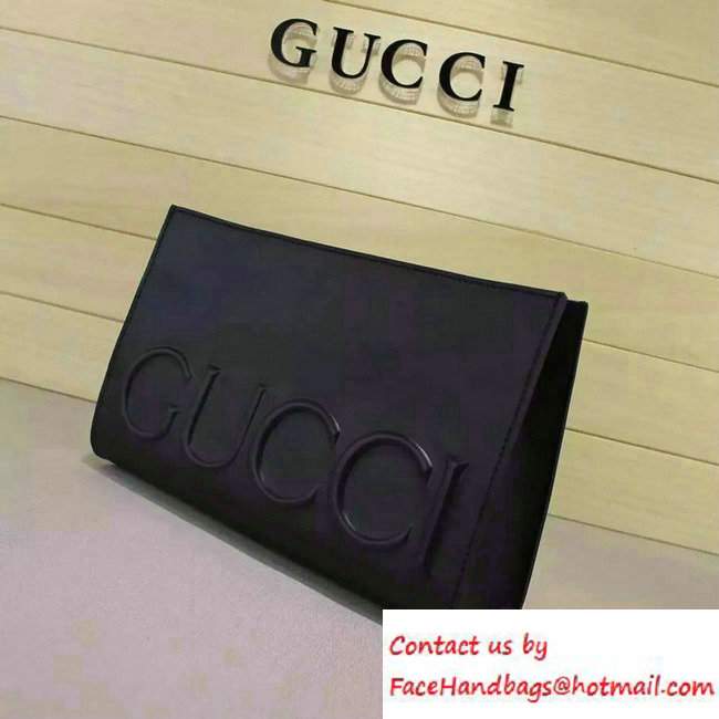 Gucci XL Leather Clutch Bag 409382 Black 2016