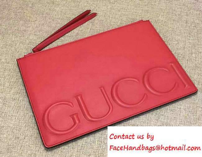 Gucci XL Leather Zip Pouch Clutch Bag 421853 Red 2016 - Click Image to Close