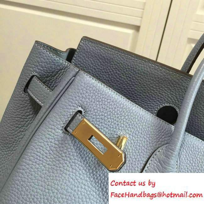 Hermes Clemence Leather Birkin 35cm Bag Baby Blue 2016