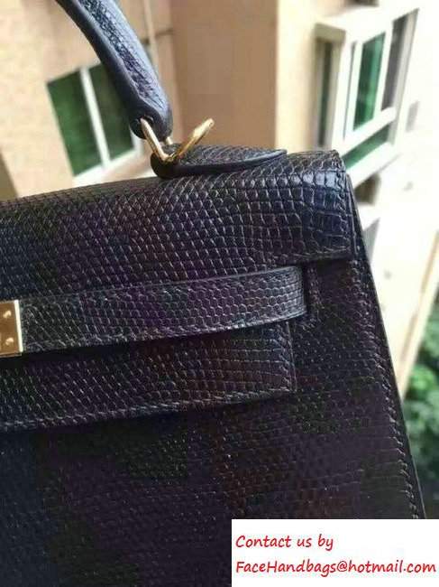 Hermes Lizard Leather Kelly 25/28/32 Bag Black 2016