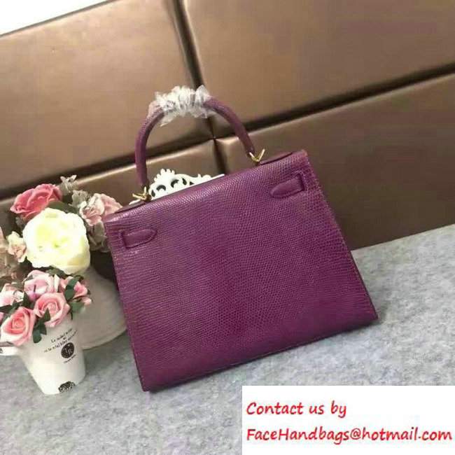Hermes Lizard Leather Kelly 25/28/32 Bag Purple 2016 - Click Image to Close
