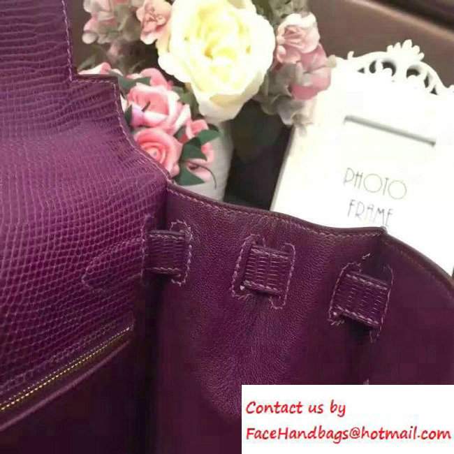 Hermes Lizard Leather Kelly 25/28/32 Bag Purple 2016