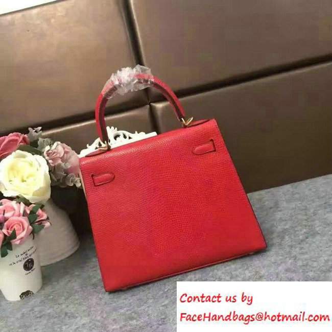 Hermes Lizard Leather Kelly 25/28/32 Bag Red 2016 - Click Image to Close