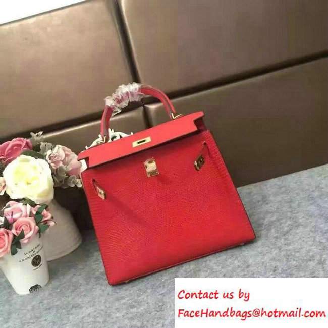 Hermes Lizard Leather Kelly 25/28/32 Bag Red 2016 - Click Image to Close