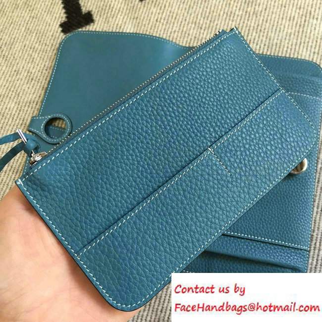 Hermes Original Leather Compact Passport Holder Wallet Blue
