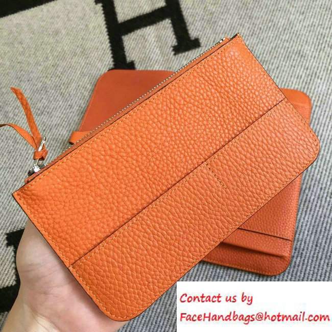 Hermes Original Leather Compact Passport Holder Wallet Orange
