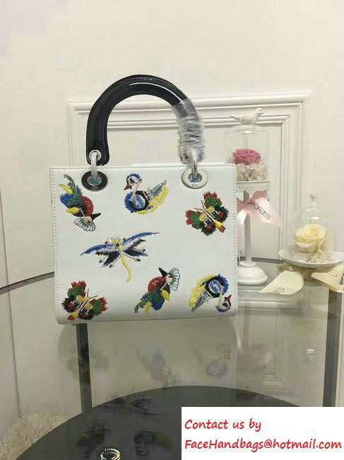 Lady Dior Calfskin Embroidered with Animals Medium Bag White Fall 2016