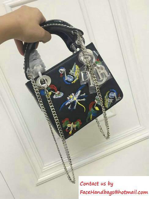 Lady Dior Calfskin Embroidered with Animals Mini Bag Black Fall 2016