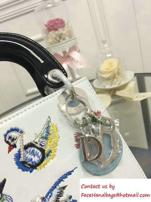 Lady Dior Calfskin Embroidered with Animals Mini Bag White Fall 2016 - Click Image to Close
