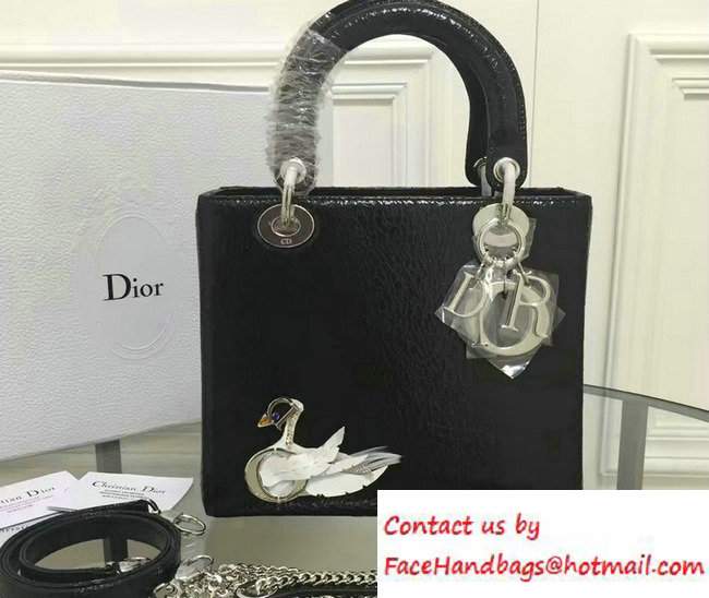 Lady Dior Jewelled Swan Ceramic-Effect Medium Bag Black Fall 2016