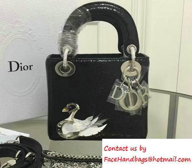 Lady Dior Jewelled Swan Ceramic-Effect Mini Bag Black Fall 2016 - Click Image to Close