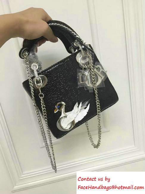 Lady Dior Jewelled Swan Ceramic-Effect Mini Bag Black Fall 2016