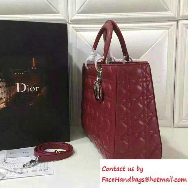 Lady Dior Large Bag in Lambskin Leather Burgundy