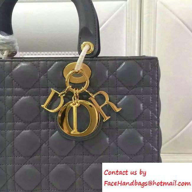 Lady Dior Large Bag in Lambskin Leather Dark Gray - Click Image to Close