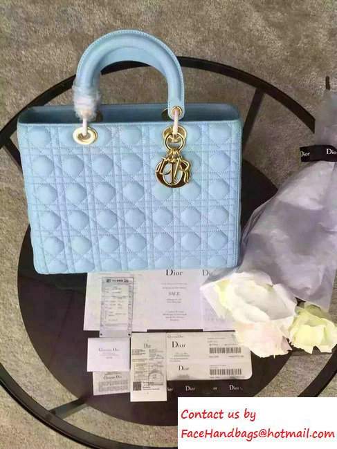 Lady Dior Large Bag in Lambskin Leather Light Blue/Gold