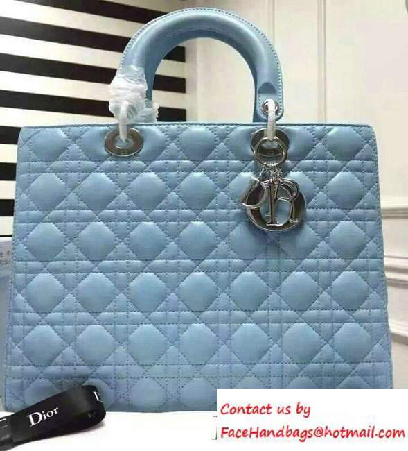 Lady Dior Large Bag in Lambskin Leather Light Blue/Silver