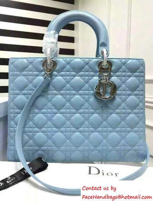 Lady Dior Large Bag in Lambskin Leather Light Blue/Silver