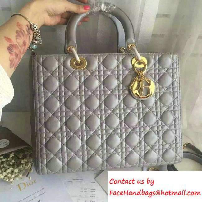 Lady Dior Large Bag in Lambskin Leather Pearl Gray/Gold - Click Image to Close