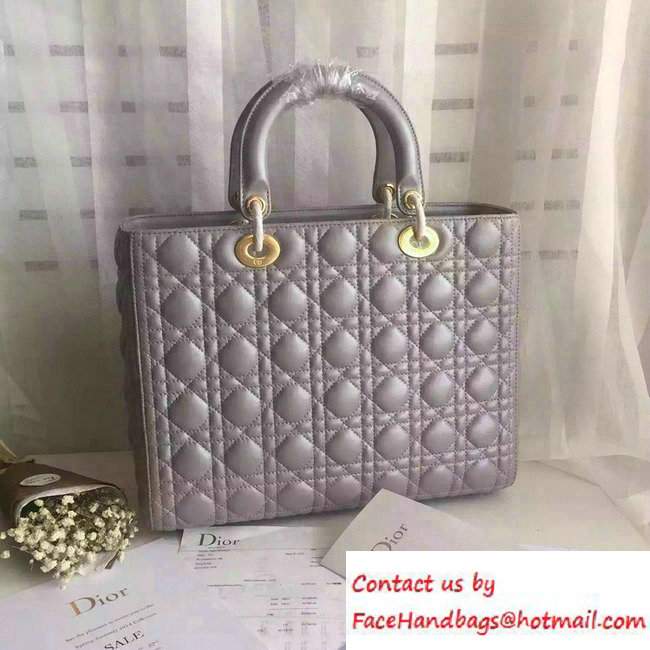 Lady Dior Large Bag in Lambskin Leather Pearl Gray/Gold - Click Image to Close