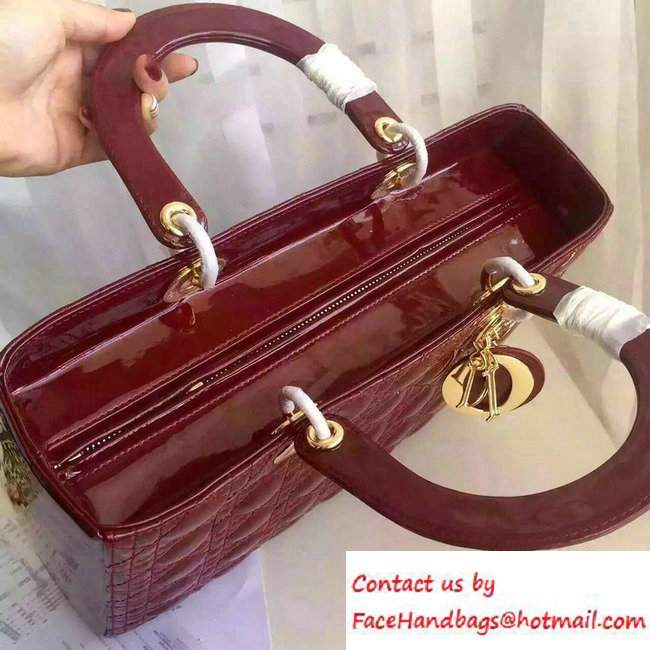 Lady Dior Large Bag in Patent Leather Burgundy/Gold - Click Image to Close